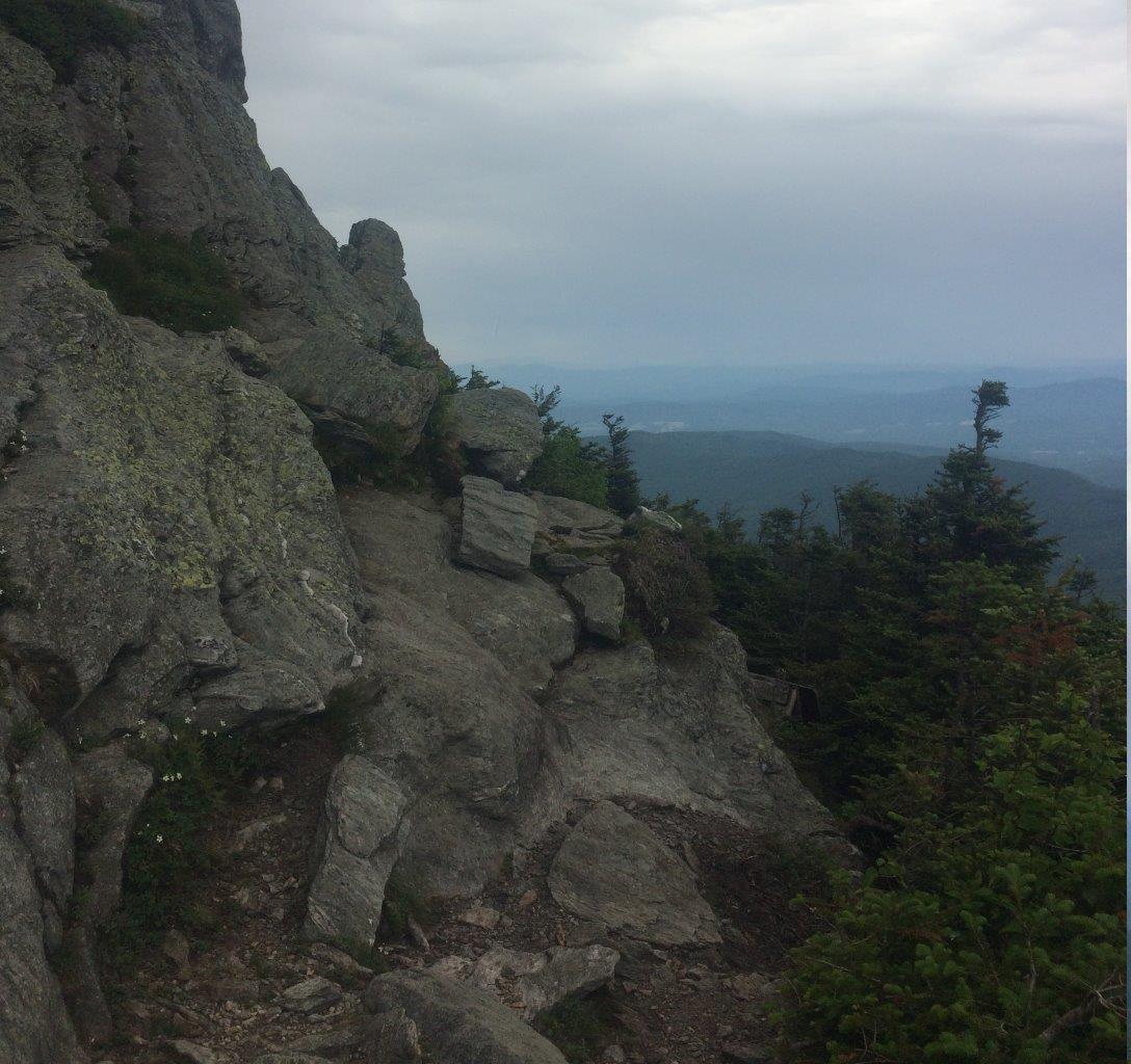 The ever exciting rocky cliffside trail to Camel's Hump.