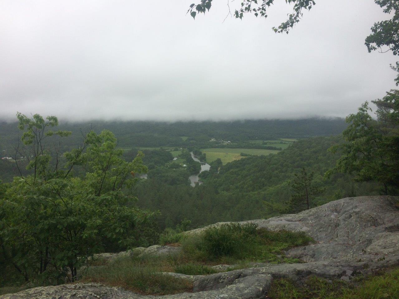 Clouds hung over the Green Mountains all day today.